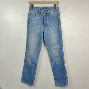 Bliss and Mischief Straight Leg Jeans 26 Blue Button Fly 100% Cotton Mid Wash